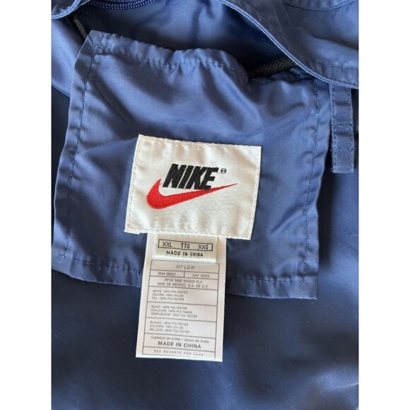 VTG Nike Jacket Mens XXL 2XL Big Swoosh Reversible Parka Stadium Coat Blue Long - Picture 11 of 15